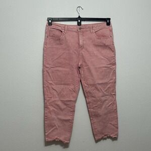 Time And Tru Light Pink Denim Distressed Mid-Rise Jeans Women's Size 18 Raw Hem